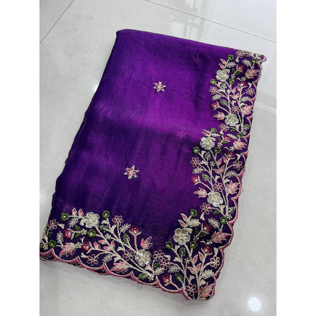 Wedding Special Soft Taby Silk Saree – Embroidery Cutwork Elegance
