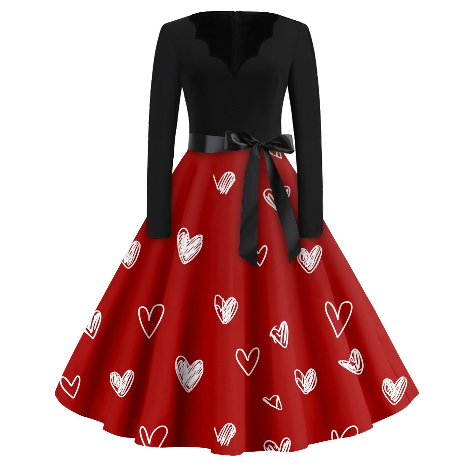 

Print Flare Dress For Women Long Sleeve Dress Hollow Party Casual Dresses M червоний