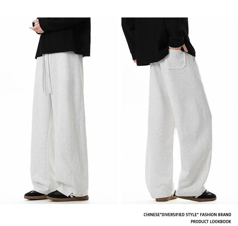 Men's Hong Kong Style Loose Knit Sweatpants: Casual Straight Leg Drawstring, Floor Length, Wide Leg, for Spring and Autumn