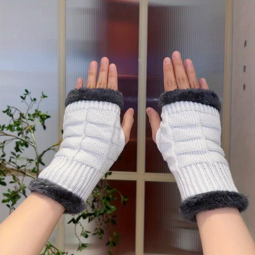 Double Side Plush Winter Warm Gloves - Exposed Finger Design