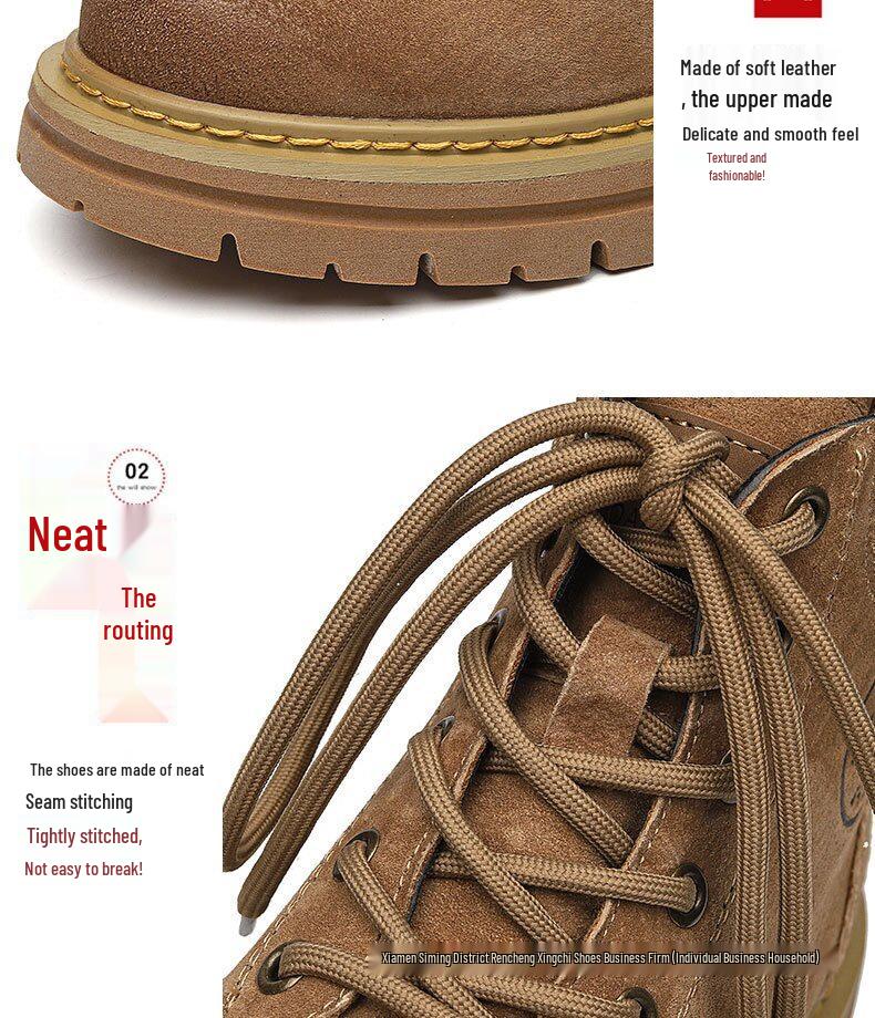 Men's 2025 Summer High-Top Leather Martin Boots - British Style, Yellow, Ideal for Outdoor Work