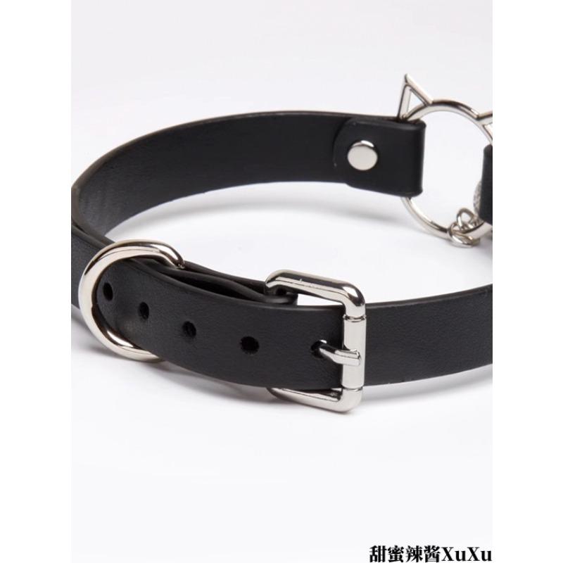 Classic Black Leather Choker with Bell and Leash for Men Punk Necklace Cosplay