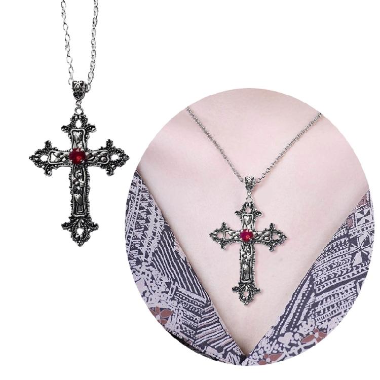 2pcs  Crucifix Pendant Neckchain Gothic Necklace Fashionable Unisex Accessory