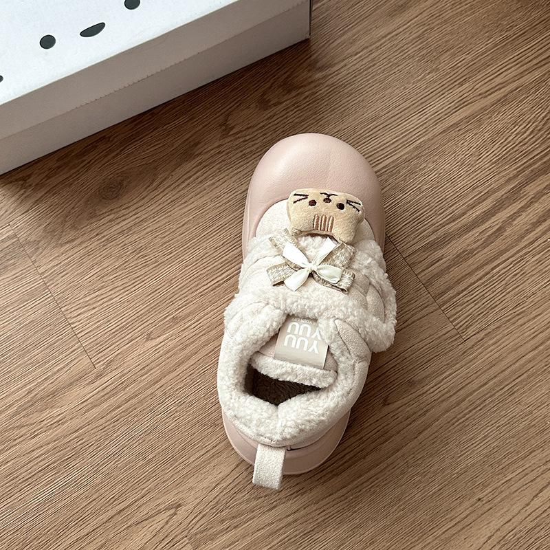 

Милый бантик KT кошка педаль пушистые туфли осенне-зимняя мода мультяшные липучки бархатные теплые хлопковые туфли для девочек 40-41 бежевый