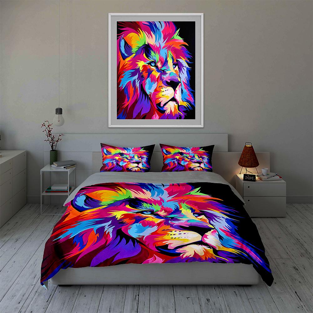 Vibrant Lion Illustration. Bedding Duvet Cover Sets Duvet Covers Pillowcases Gifts (1 * Duvet Cover 2 * Pillowcases, Without Duvet Insert)