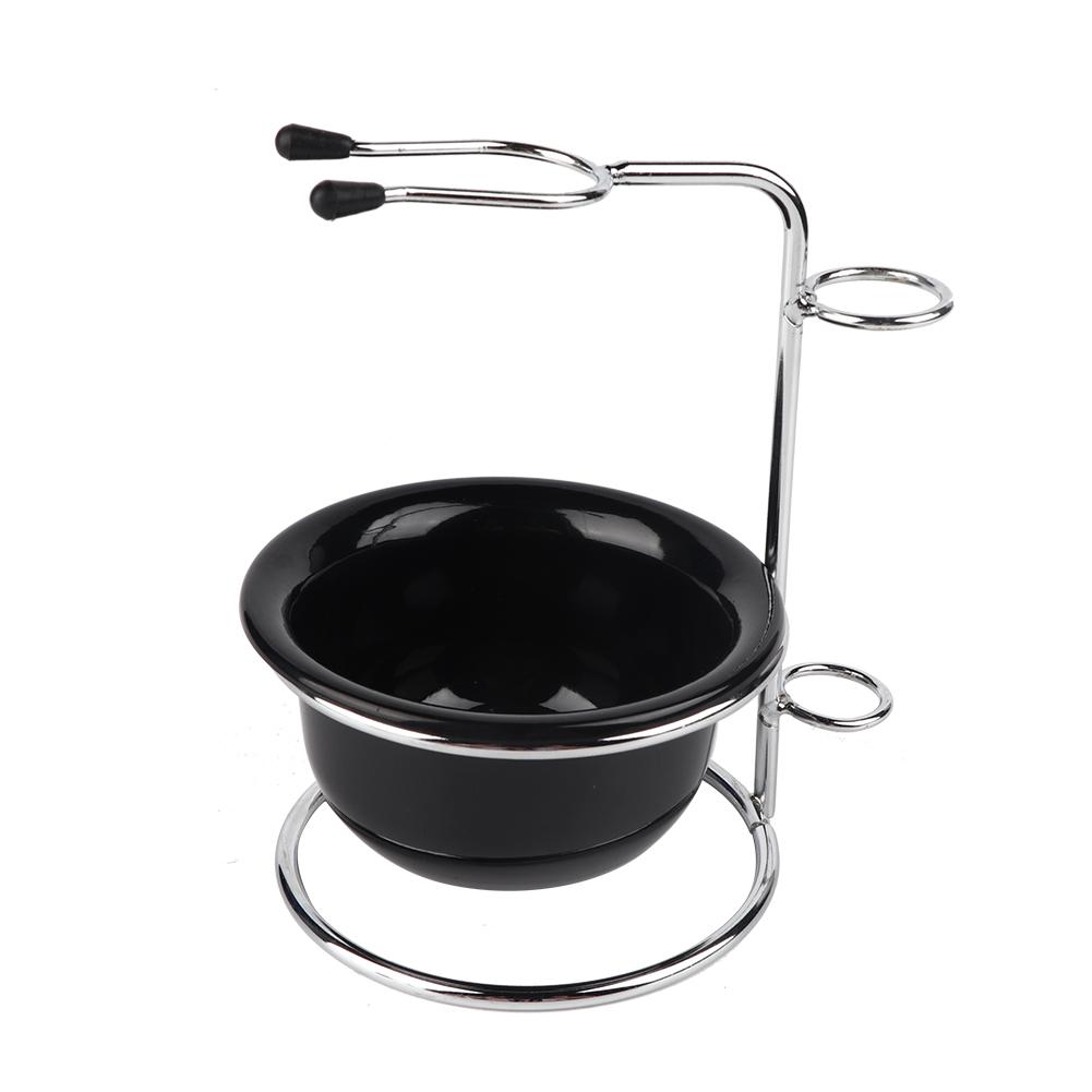 Stainless Steel Shaving Brush Stand Razor Holder and Black Shaving Bowl