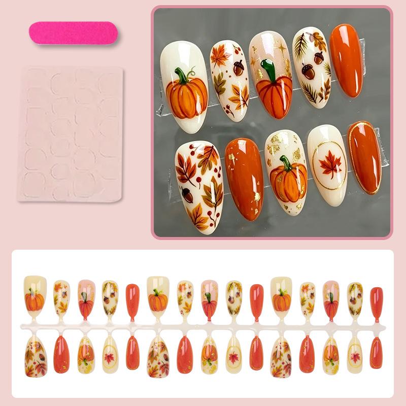 Pcs Halloween 3d Pumpkin Maple Acorn Cute Press On Nails