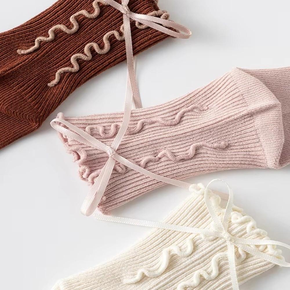 Seamless Toe Ruffle Bow Socks Cotton Material Baby Girls Socks Cotton Mid Calf Socks  Spring Season