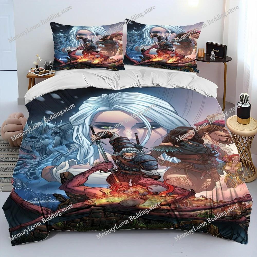 3D The W-Witcher Jogo Gamer Desenho Animado Colcha Conjunto de Roupa de Cama, Capa de Edredom Conjunto de Cama Capa de Colcha Fronha, Conjunto de Roupa de Cama Tamanho King Queen