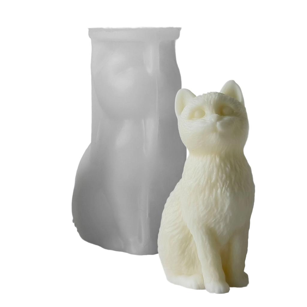 Easy to Clean Silicone Candle Mold Soap Moulds Sitting Cat Shape Resin Project Moulds Silicone Texture for Candle