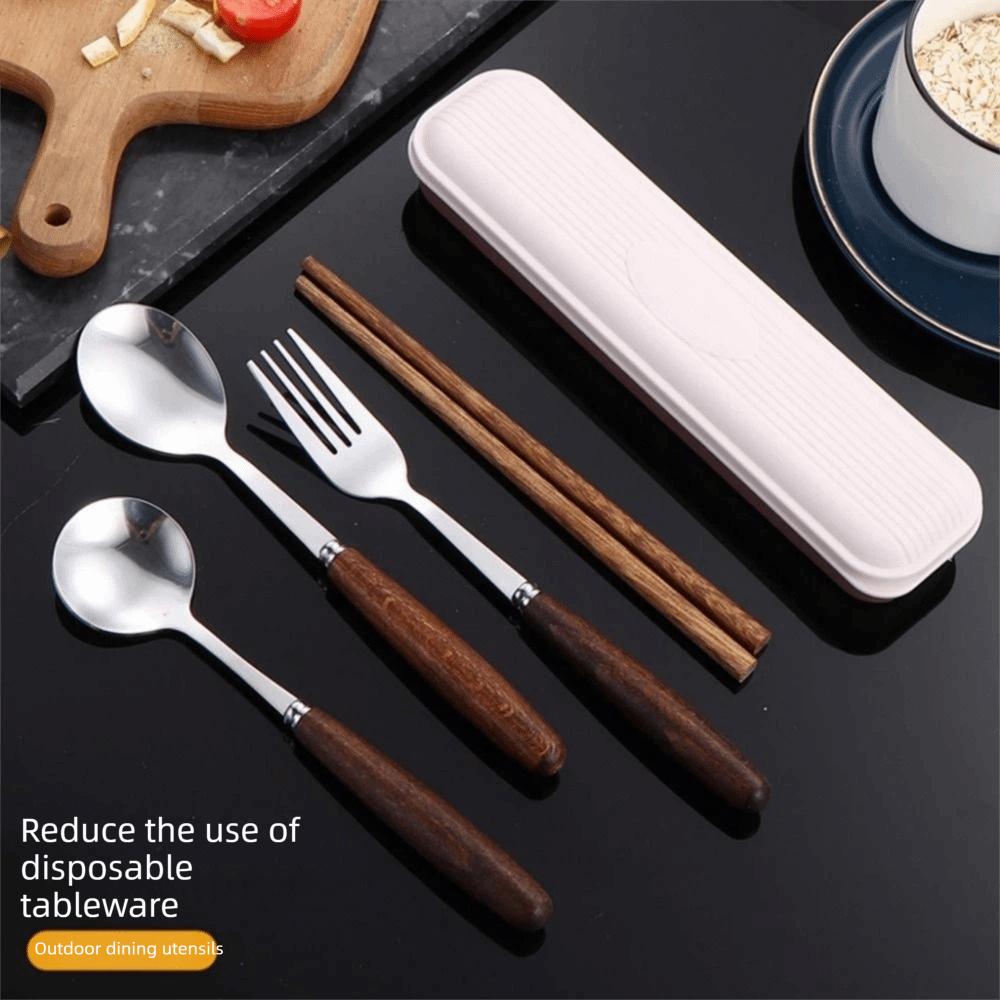 4Pcs Vintage Chopsticks Fork Spoon Set Storage Case Outdoor Dining Set  Travel