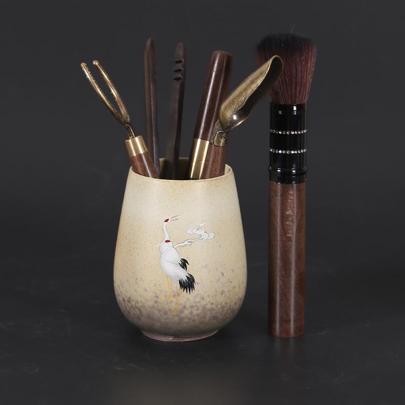 Kettle and Six Gentlemen Tea Ceremony Set - Coarse Pottery & Alloy Accessories