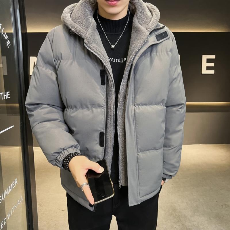 Ανδρικό μονόχρωμο μπουφάν με φερμουάρ από βαμβακερά ανδρικά ανδρικά πάρκα εξωτερικού χώρου με κουκούλα, χειμωνιάτικη κουκούλα