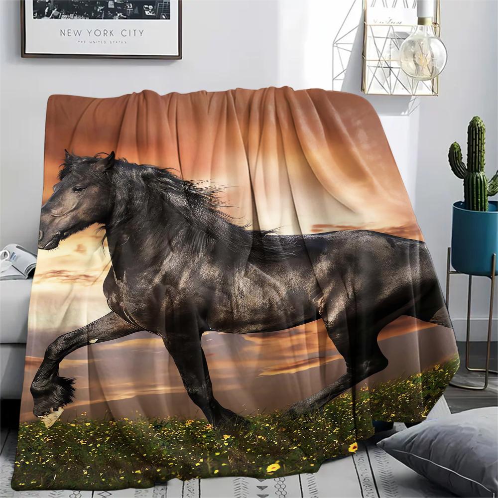 1Pc Horse Print Flannel Blanket, High Quality Comfortable for All Seasons, Home Decor, Warmth and Comfort, Perfect for Christmas Gifts