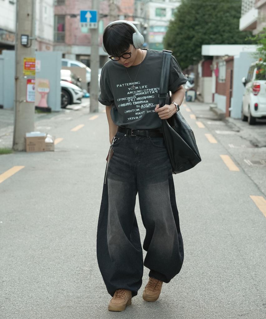 QUTON Patterned Pigment Oversized Short Sleeve T-Shirt