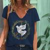 Summer V-neck 3D Pigeon Printed Top Fashionable Casual Short Sleeved Women's T-shirts