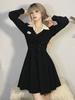 Korean Oversize 4Xl Black Dress Women Elegant LaAe Up Preppy Style Dress Casual Retro Turn Down Collar A Line Mini Dress
