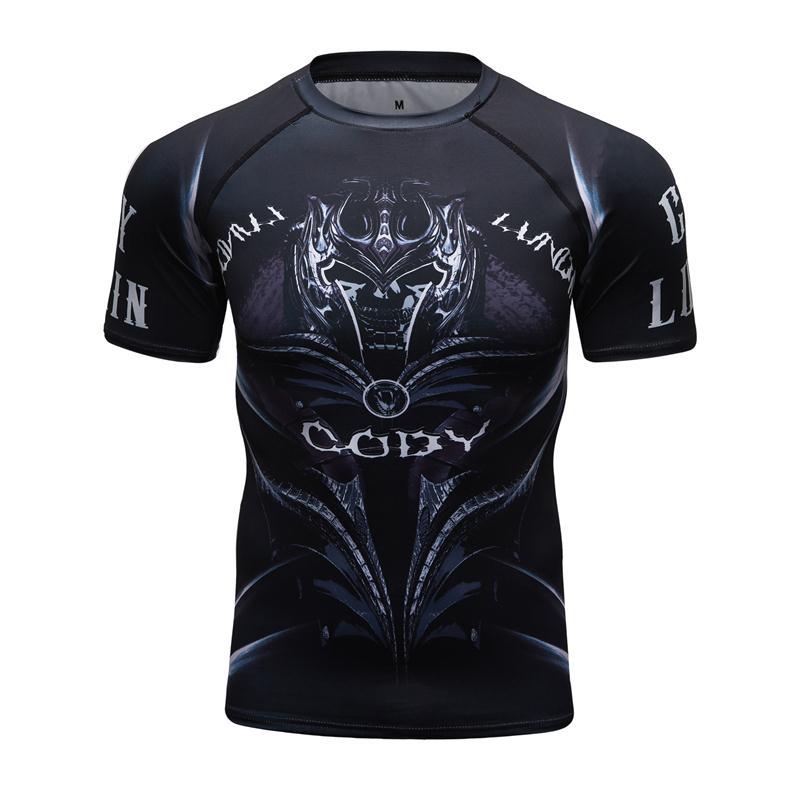 Nouveau Homme Manches Courtes Sport Chemise Homme Séchage Rapide MMA T-shirts Collants de Compression Homme Impressions 3D T-shirts Tops Salles de Sport Musculation Rashguard