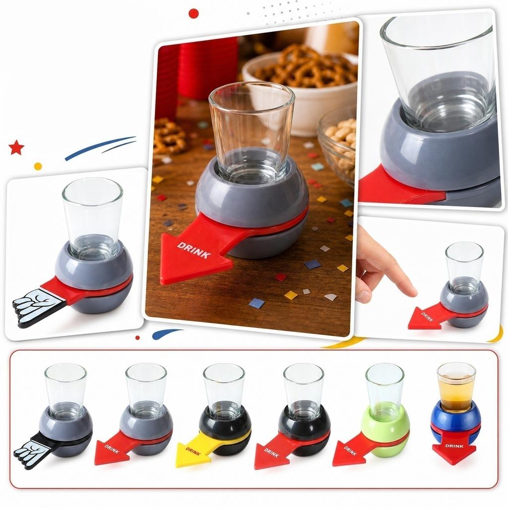 Arrow Spinner Shot Glass Game Set for Parties and Gatherings Interactive Finger Spin Board with Glass Cup for Group Entertainment
