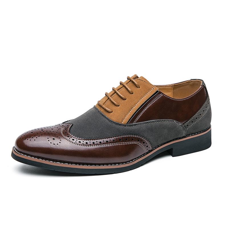 Men s Large Size Leather Brogue Shoes 38-48, British Style, Color Block, Pointed Toe. 39