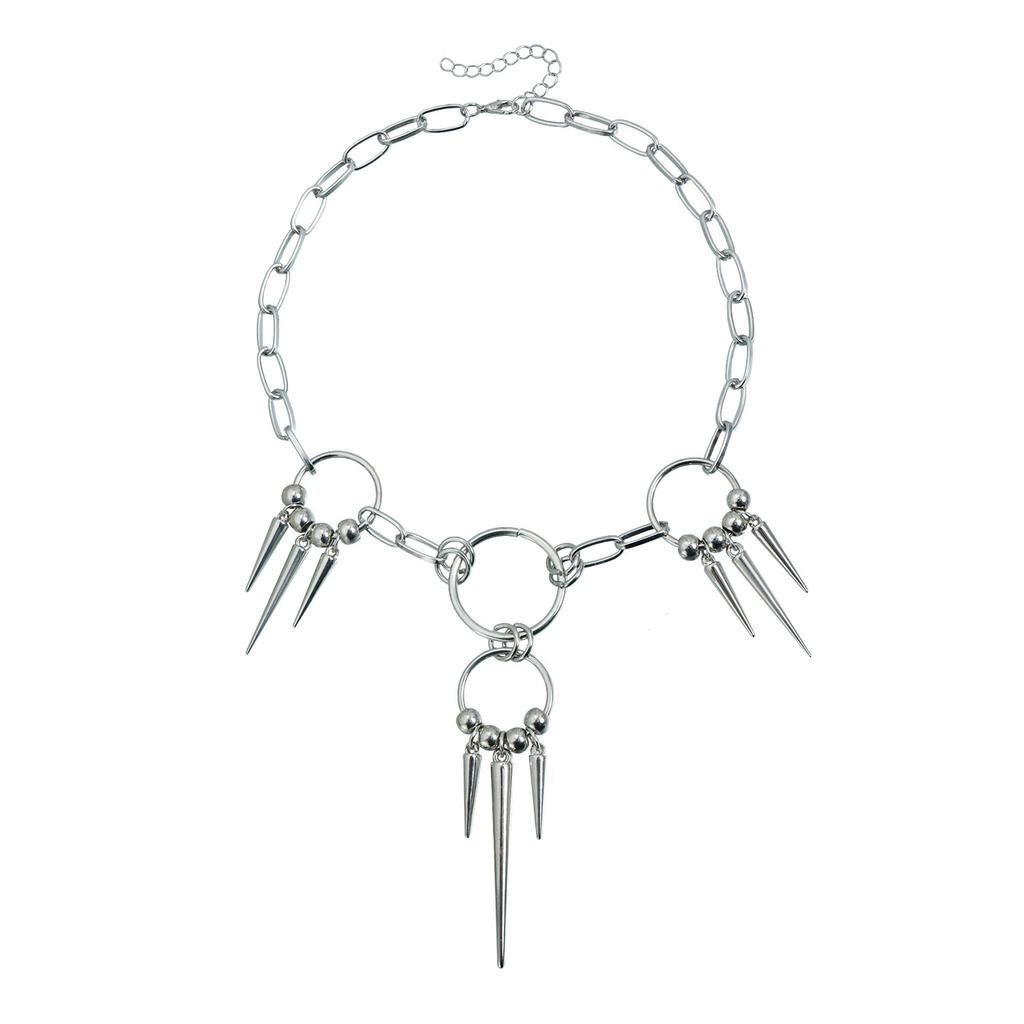 Punk style spike necklace ins design sense symmetrical metal ring collarbone chain