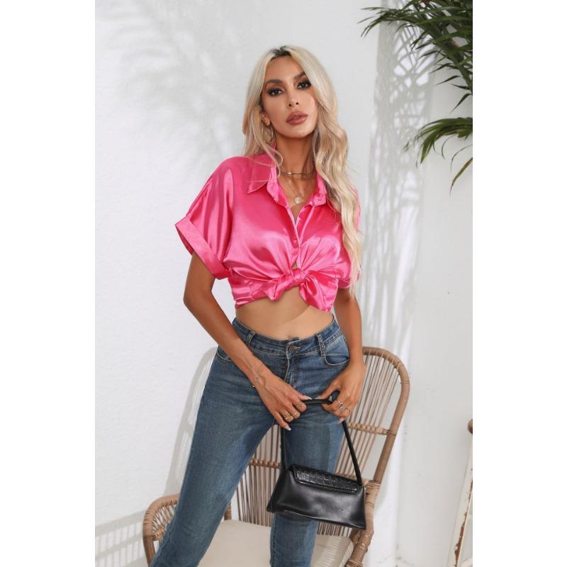 Summer Women's Shirt Solid Color Temperament Commuter Comfortable Casual Short Sleeve Top