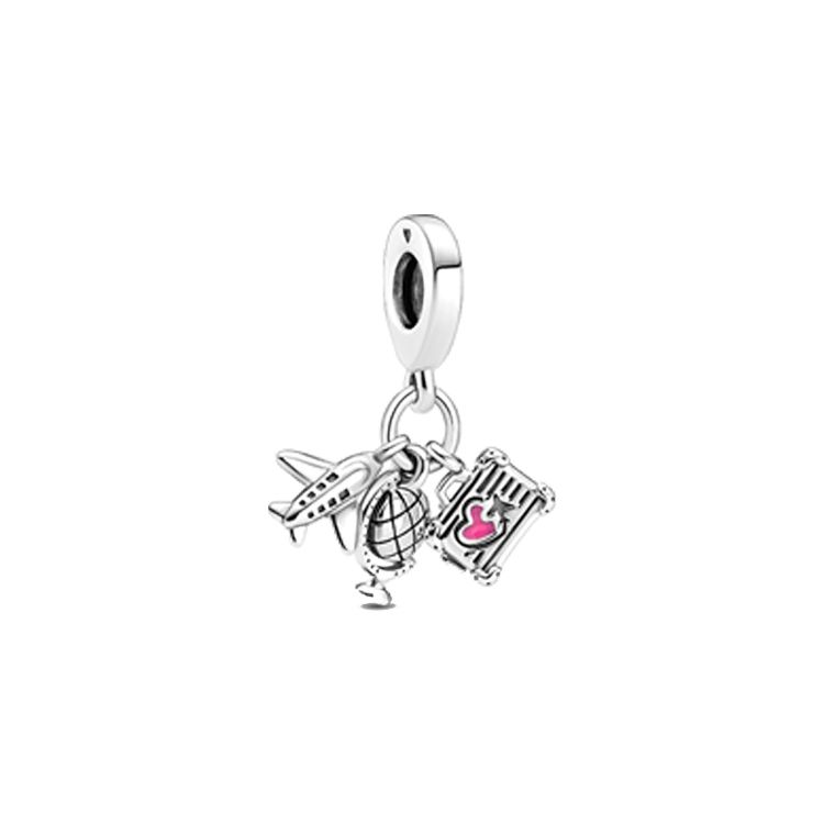 Pandora Airplane, Globe And Luggage Charm Women Charms 799435C01 Box,F,Multicolor