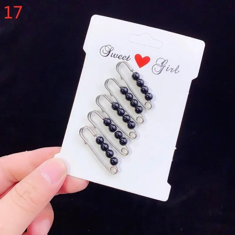 Crystal Brooches Waist Buckle Cardigan Jeans Anti-fade Brooch Pins Women Sweater Coat Anti Fall Pearls Clothes Pin Decoration