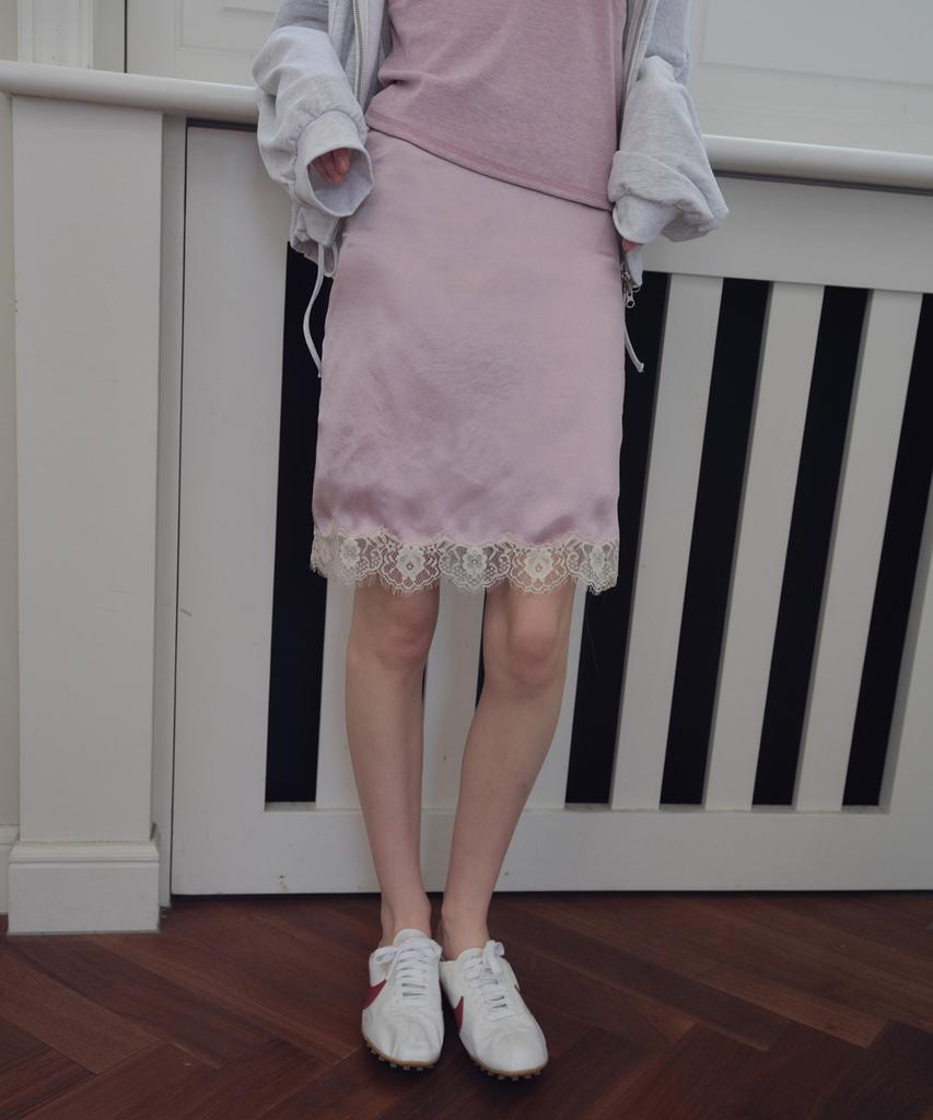 Cita Satin Lace Midi Skirt_Cts631(Pink)