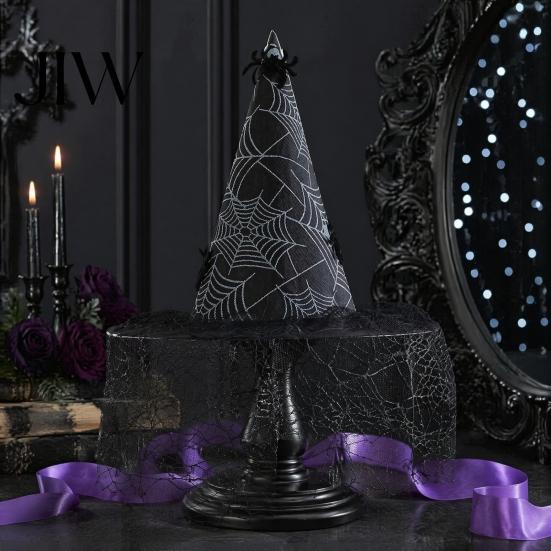 Sexy Witch Costume for Theme Parties Halloween Hat, with Lace Mesh And Simulated Spiders, Gothic Unique Witchy Outfit Adults Style Accessory, Cosplay