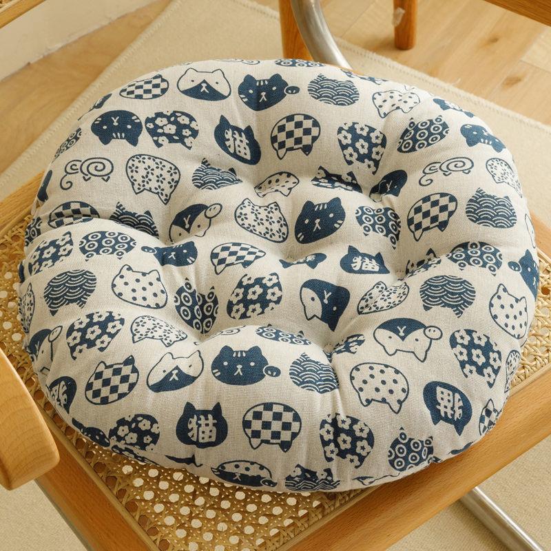 

1PC Rustic Style Coarse Cloth Round Cotton and Linen Seat Cushion Home Circular Cushion Japanese Style Futon Cushion Decoration 40x40cm-1pc