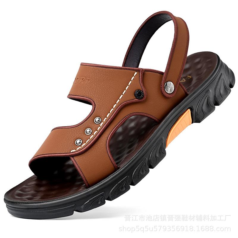 

Новая летняя пляжная обувь, уличные сандалии с открытым носком, повседневная модная нескользящая обувь, дышащие мягкие прохладные модные кожаные шлепанцы 44 коричневый