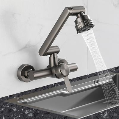 Stainless Steel 4 Mode Kitchen Faucet Wall Mounted Bathroom Kitchen Sink Washbasins Cold Hot Water Mixer Tap 360 Degree