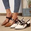 Damen Spitz zulaufende Slingback-Pumps mit klobigem Blockabsatz und dekorativer Schnalle für Büroparty