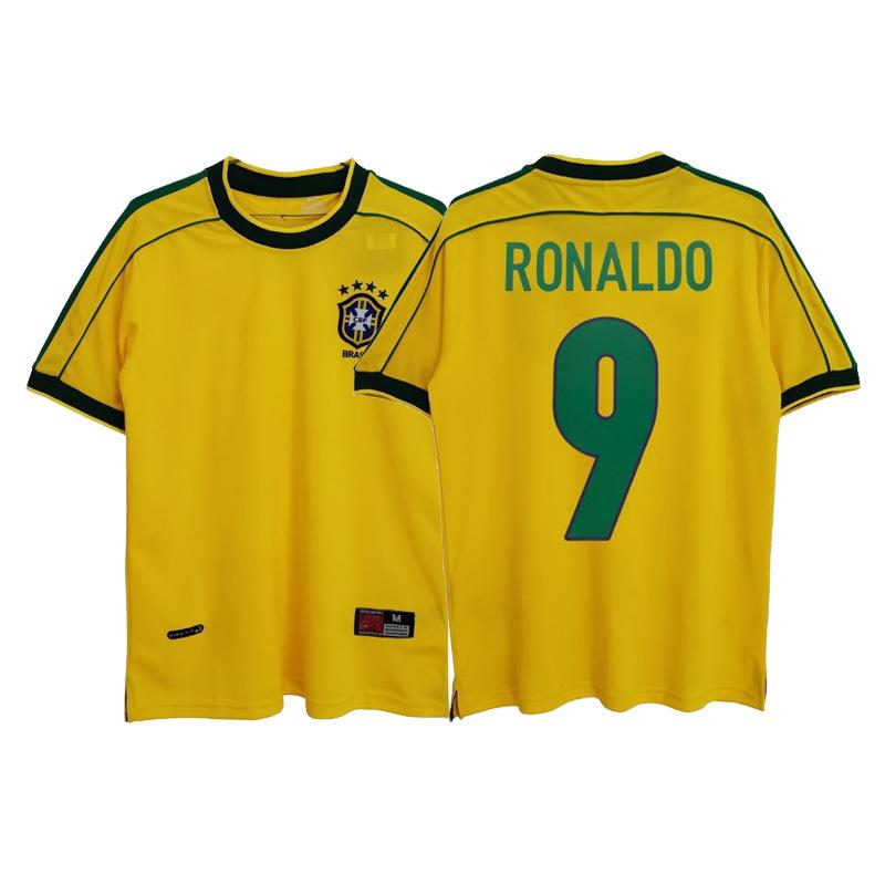 98-02 Brazil Home Jersey No. 6 Carlos No. 7 Ronaldinho No. 9 Ronaldinho Retro Classic Jersey