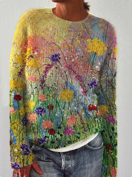 3D Printed Women's Casual Loose Knit Pullover Sweater
