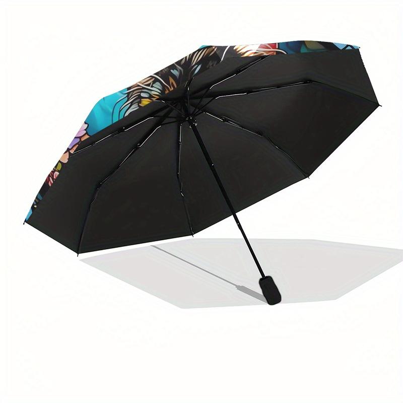 Stained Glass Cat Automatic Folding Umbrella 8 Ribs, Durable Iron Frame, Bright Color Pattern Compact Travel Umbrella, Suitable for Outdoor