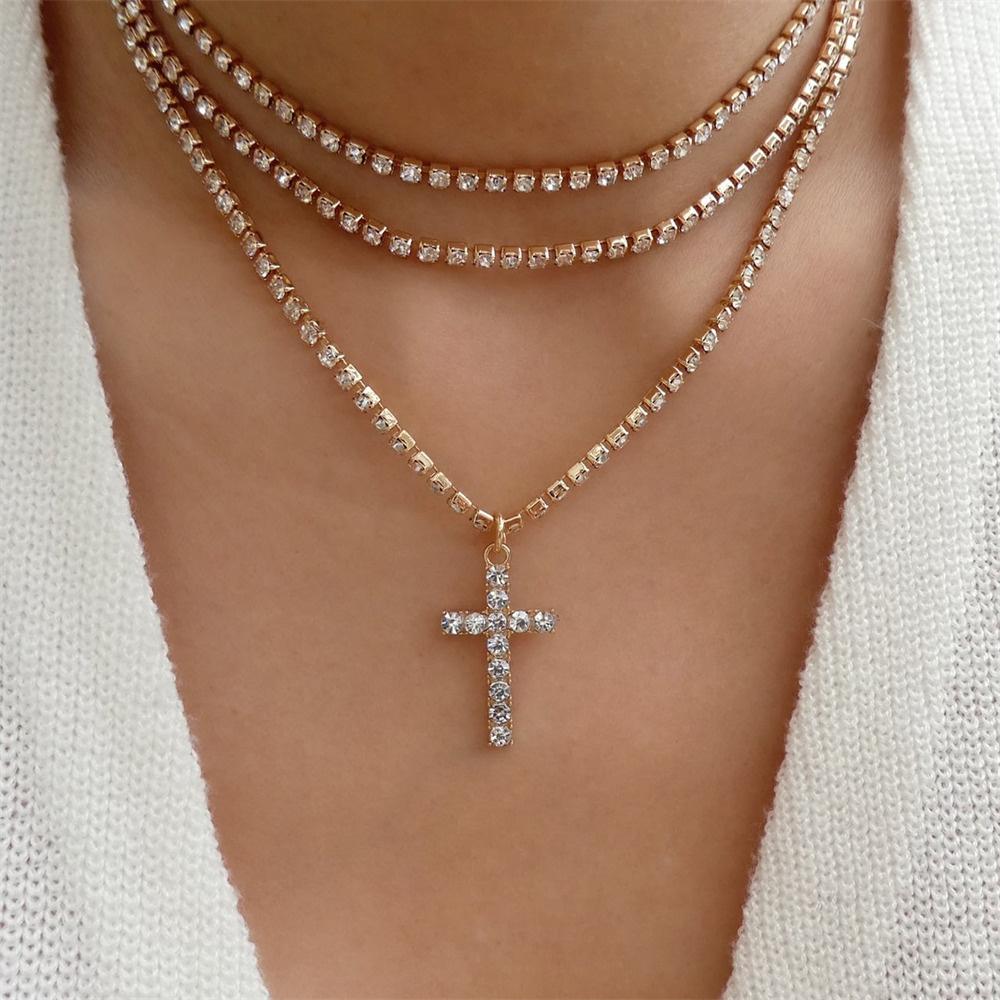 Fashion Punk Exaggerate Chain Crystal Heart Shaped Pendant Multilevel Punk Necklace For Women Vintage Choker Wedding Jewelry