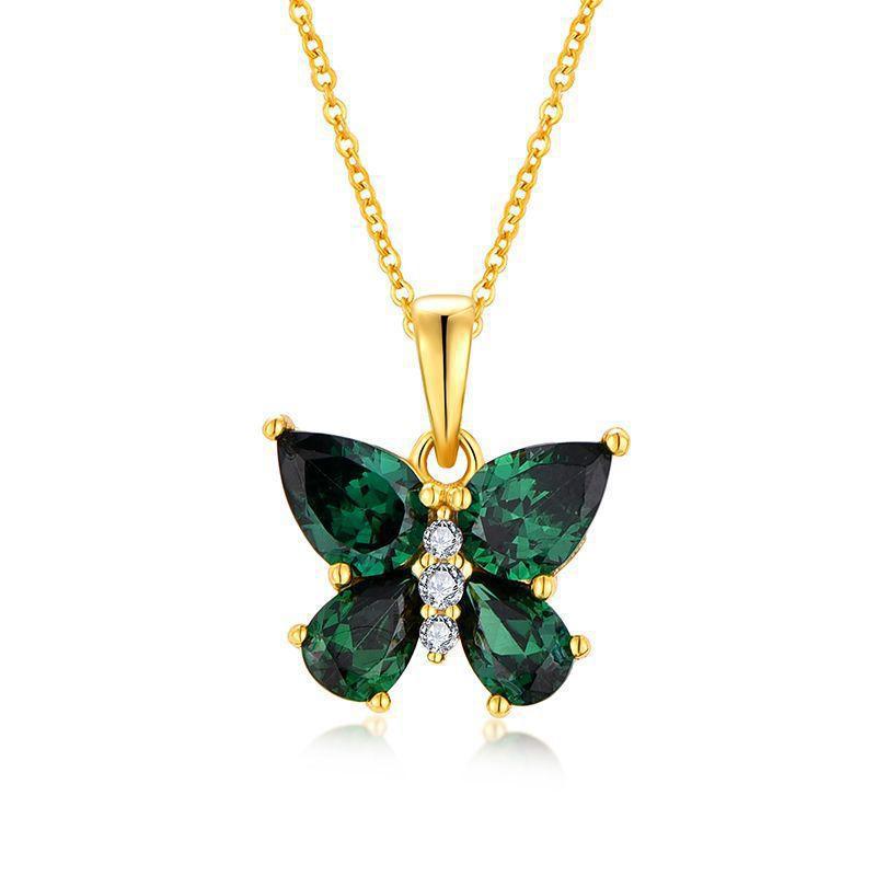 18K Gold-Plated Sterling Silver Butterfly Pendant Necklace with Emerald Zircon