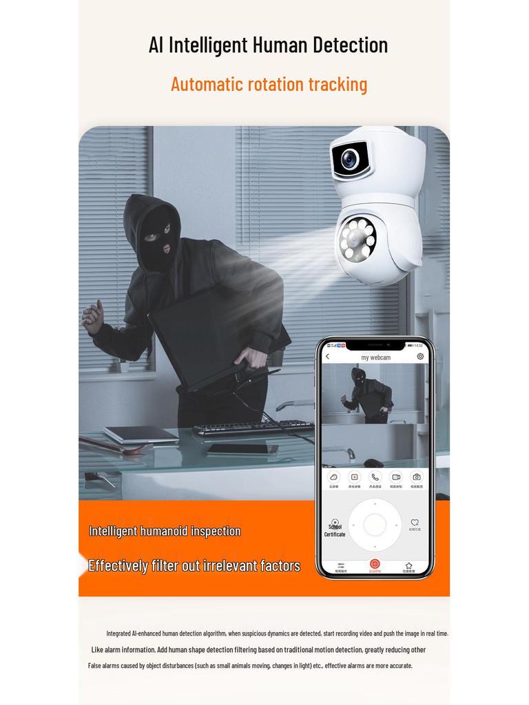 Dual Lens WiFi PTZ Smart Bulb Surveillance Camera with Full Color E27