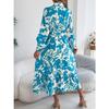 GMXIA Spring Summer Casual Flower-patterned Long-sleeved Shirt Dress Ruffled Long Dress Women's Clothing