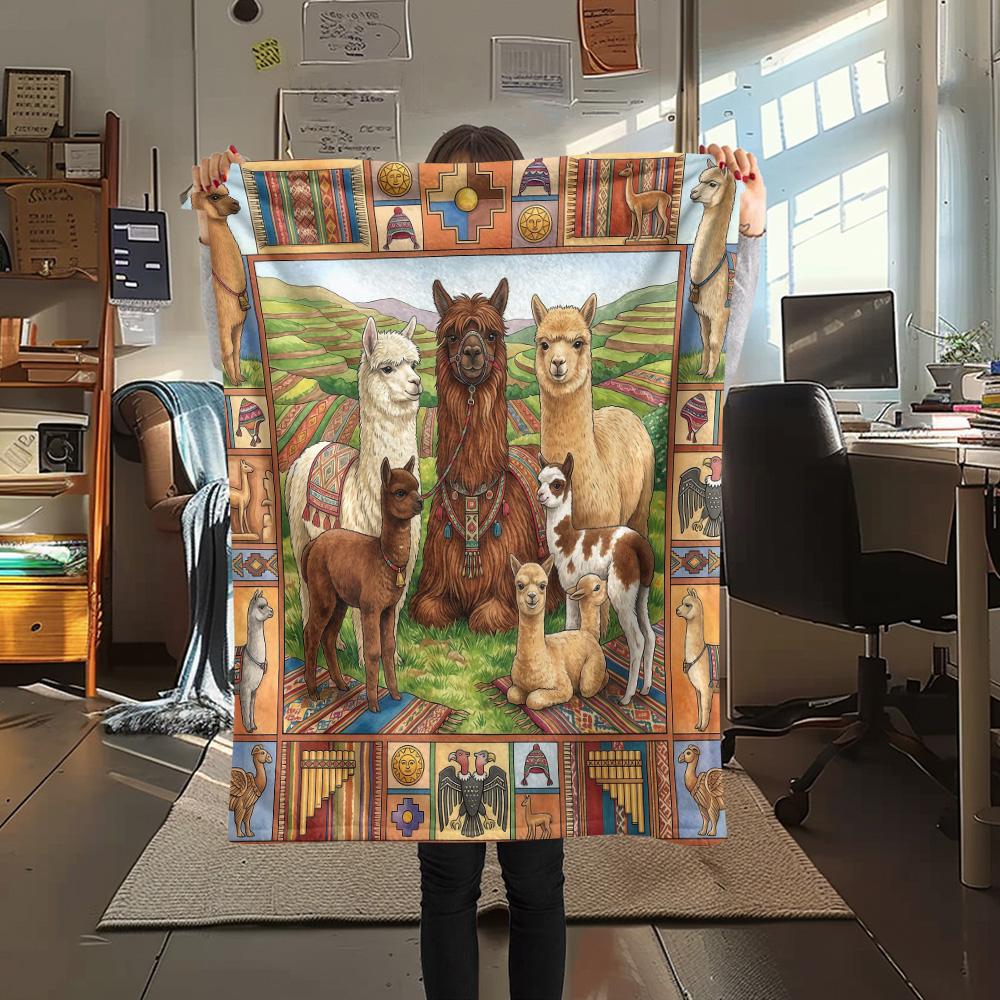 

1Pc Animal Vintage Puzzle Print Flannel Blanket High Quality Warm Comfortable Cover for All Seasons Perfect for Gifts Home Decor 80cm x 120cm