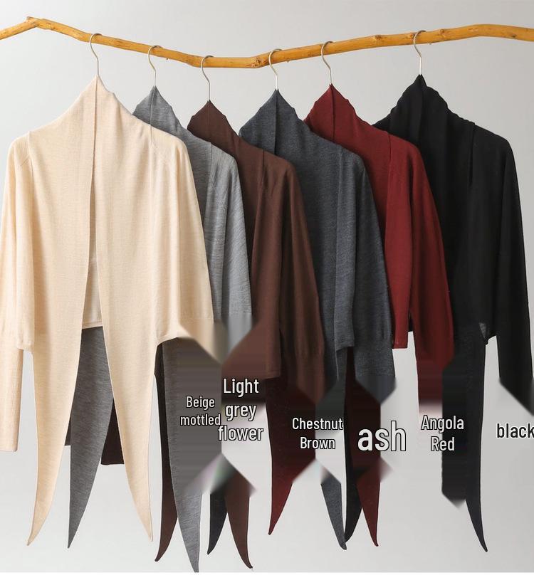 Women's Premium 100% Wool Knit Draped Cardigan - Simple, Versatile, High-Waisted, Short, Tie-Up, Lightweight Outerwear