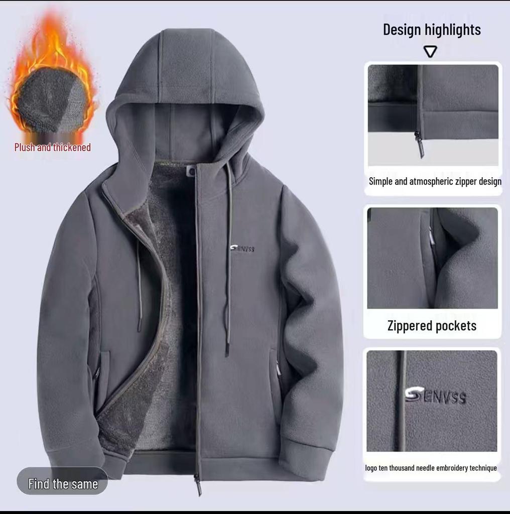 Men's 2025 Hooded Lambswool Fleece Lined Double-Sided Jacket Pullover Cardigan