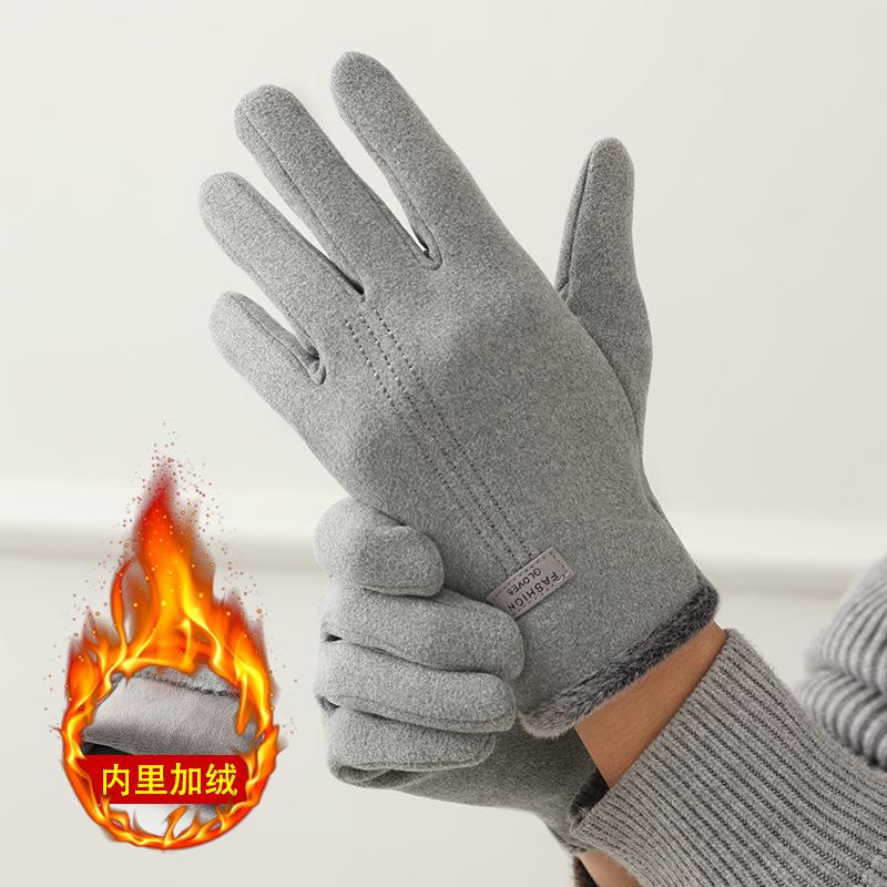 

Трехстрочная вышивка для мужчин и женщин, теплые бархатные перчатки для сенсорного экрана, устойчивые к холоду, для женщин average size