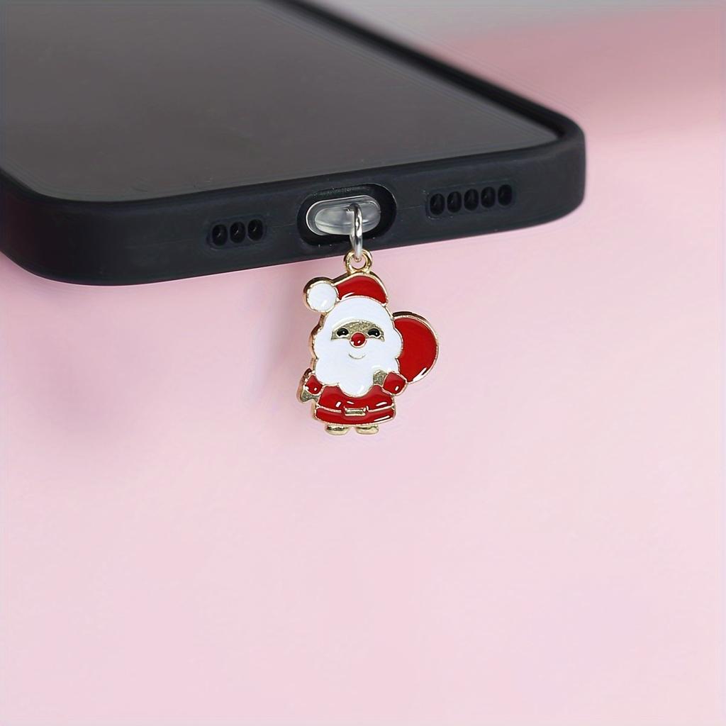 1pc Christmas Themed Phone Charm Dust Plug, Santa Claus & Tree Design, Metal Holiday Cellphone Accessory for IPhone/Samsung/Type-C Ports