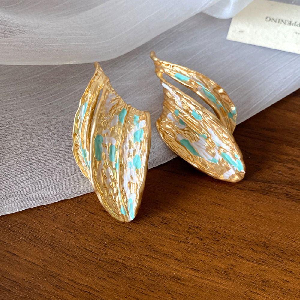 Baroque Enamel Flower Earrings Exquisite Korean Style Earrings Oil Drop Flower Ear Studs  Daily