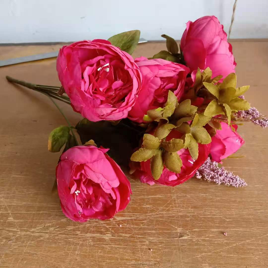 Пион в европейском стиле, искусственный пион, 13-вилочный искусственный цветок, ручка, букет, свадебное украшение, украшение для дома, студийная съемка 48CM розы красного