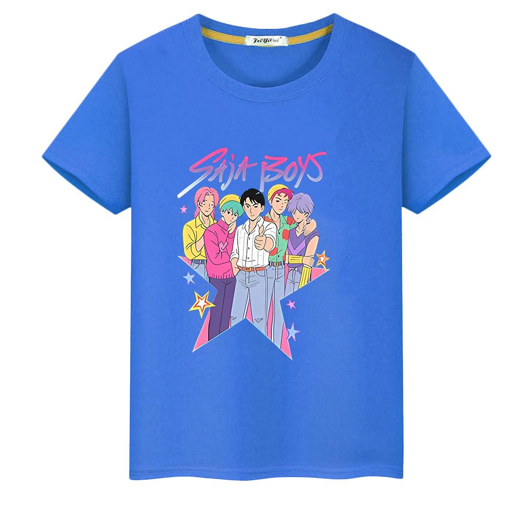 kpop demon hunters Print 100%Cotton t shirt for kids boy 10year y2k Saja Boys Kawaii Tees Cute Tops anime Short girls clothes