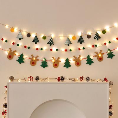 Christmas Party Furry Balls Flag Pendant with LED String Light DIY Handmade for Merry Christmas Holiday Decoration Xmas Pendant